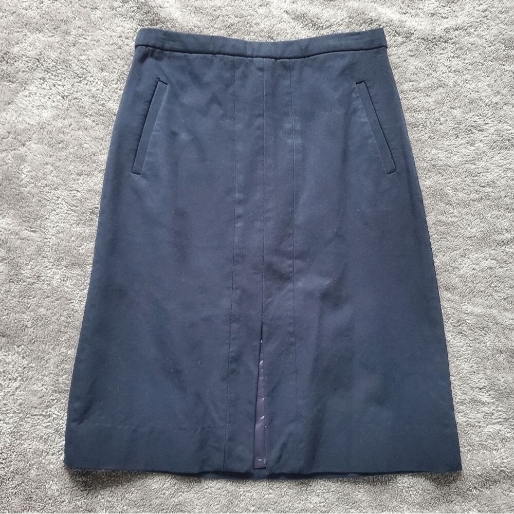 J. Crew Pencil Skirt Navy Blue Cotton+Elastane Business Casual Pockets Size 00
